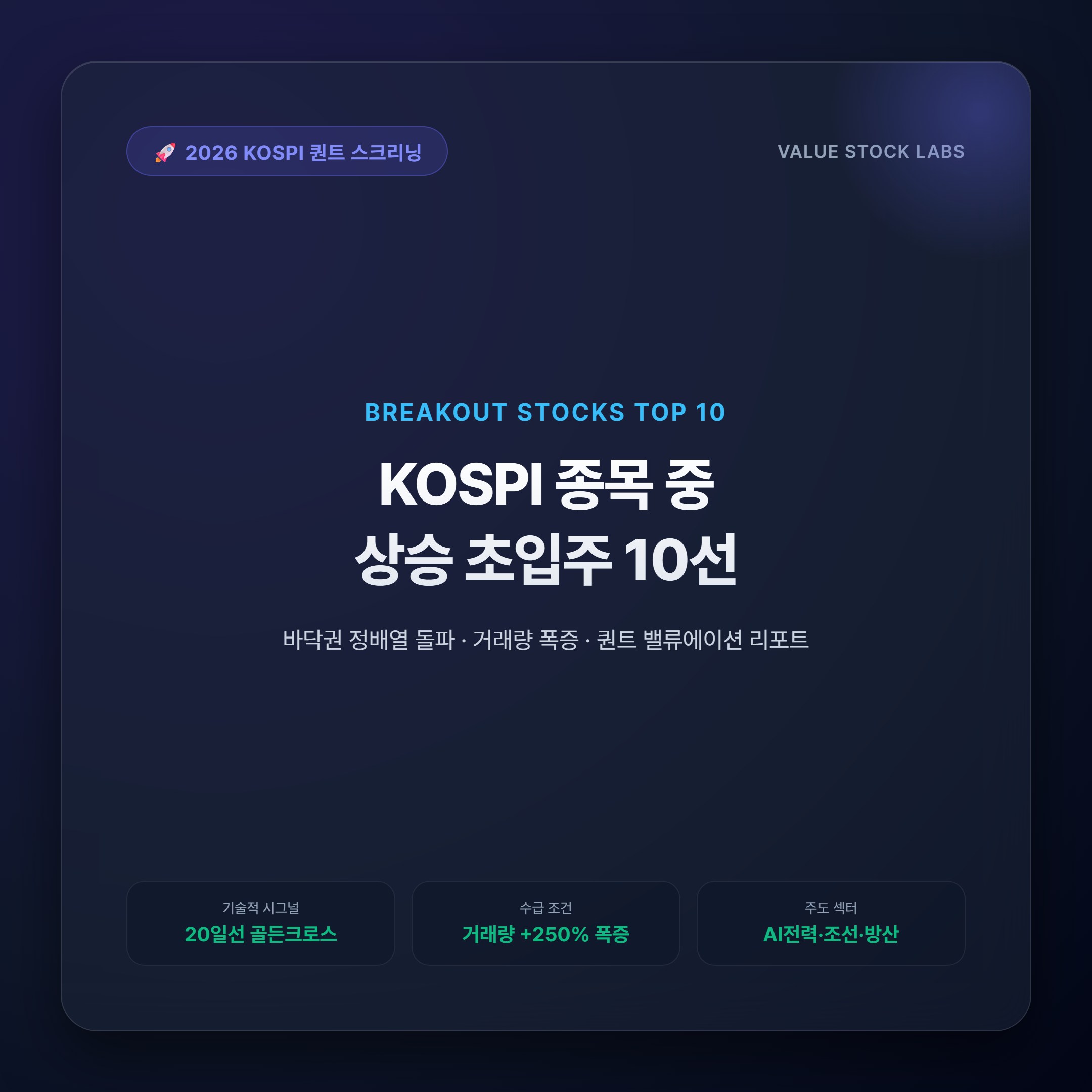 KOSPI 상승초입주 10선과 바닥 돌파 차트 모멘텀을 상징하는 프리미엄 썸네일
